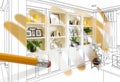 Pencil Erasing Drawing To Reveal Finished Custom Built-in Shelf Royalty Free Stock Photo