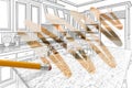 Pencil Erasing Drawing To Reveal Finished Custom Kitchen Design Royalty Free Stock Photo