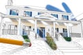 Pencil Erasing Drawing To Reveal Finished Cutom House Design Pho Royalty Free Stock Photo