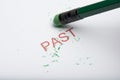 Pencil Erasing the Word `Past` on Paper Royalty Free Stock Photo