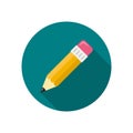 Pencil flat vector icon with long shadow in blue circle Royalty Free Stock Photo