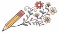 Pencil with floral decorations, creative tool and artistic accessory vector design Generative AI Royalty Free Stock Photo