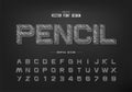 Pencil font and alphabet vector, Sketch design typeface letter and number, Graphic text on background Royalty Free Stock Photo