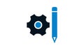 Pencil in the gear icon. Vector copywriting and blogging symbol or logo element in color style