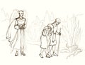 Adam and Eve are expelled from paradise. Pencil drawing Royalty Free Stock Photo