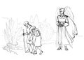 Adam and Eve are expelled from paradise. Pencil drawing Royalty Free Stock Photo