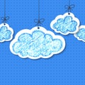 Pencil hand-drawn sketch clouds, vector seamless background