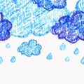 Pencil hand-drawn sketch clouds, vector seamless background.