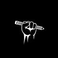 Pencil in hand icon for web design isolated on dark background