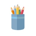 Pencil holder cup icon, flat design vector illustration, colored pencils in a pencil container Royalty Free Stock Photo