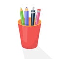 Pencil holder with drawing tool. School equipment