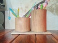 A pencil holder made with bamboo Royalty Free Stock Photo