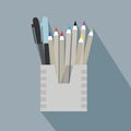 Pencil holder and organizer box icon with long sha Royalty Free Stock Photo