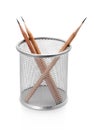 Pencil holder with pencils on white Royalty Free Stock Photo