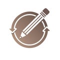 Pencil Icon with Circular Arrows Represents Creation or Redo Creative Process Round Button Royalty Free Stock Photo
