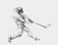 Baseball Player hit the ball, hand drawn graphic