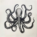 Pencil illustration of an octopus on white paper, Generative AI Royalty Free Stock Photo