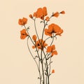 Simplistic Vector Art: Orange Flowers On Beige Background