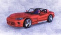 Pencil illustration of a red 1992 Dodge Viper RT10 A