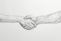 Pencil illustration on a white background of two hands shaking, showing support and help in difficult times