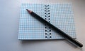 Pencil lies on a white notepad