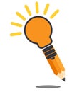 Pencil ligh bulb. Drop shadow. Creative idea concept. Isolated Royalty Free Stock Photo