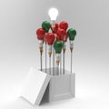 Pencil light bulb 3d as think outside of the box