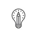 Pencil in light bulb line icon, outline vector sign, linear style pictogram isolated on white. Royalty Free Stock Photo