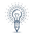 Pencil with light bulb vector simple linear icon, education science and business line art symbol, ideas creative solutio