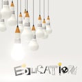 Pencil lightbulb 3d and design word EDUCATION