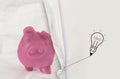 Pencil lightbulb draw rope open wrinkled paper piggy pink