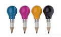 Pencil lightbulb head in cmyk color as creative concept