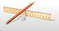 Pencil lying on a wooden ruler next to the eraser