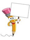 Pencil Mascot cartoon blank banner isolated Royalty Free Stock Photo