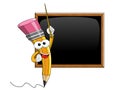 Pencil Mascot cartoon stick teaching blank blackboard isolated Royalty Free Stock Photo