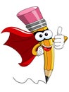 Pencil Mascot cartoon superhero thumb up isolated