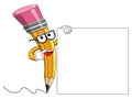 Pencil Mascot cartoon wearing reading glasses showing blank banner isolated