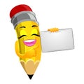 Pencil Mascot holding a blank Paper Royalty Free Stock Photo