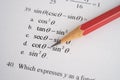 Pencil on mathematic formula exercise test paper in education school Royalty Free Stock Photo