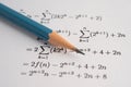 Pencil on mathematic formula exercise test paper in education school Royalty Free Stock Photo