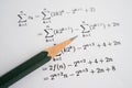 Pencil on mathematic formula exercise test paper in education school Royalty Free Stock Photo