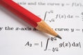 Pencil on mathematic formula exercise test paper in education school