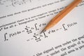 Pencil on mathematic formula exercise test paper in education school Royalty Free Stock Photo