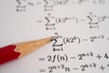 Pencil on mathematic formula exercise test paper in education school Royalty Free Stock Photo