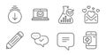 Pencil, Medical phone and Chemistry lab icons set. E-mail, Text message and Love mail signs. Vector Royalty Free Stock Photo