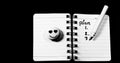 Pencil,note book and love emoji on black background Royalty Free Stock Photo