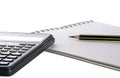 Pencil, notepad and calculator Royalty Free Stock Photo