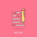 Pencil notepad icon in comic style. Document write vector cartoon illustration on white isolated background. Pen drawing business