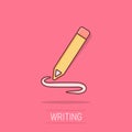 Pencil notepad icon in comic style. Document write vector cartoon illustration on white isolated background. Pen drawing business