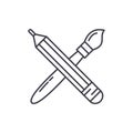 Pencil and paint brush line icon concept. Pencil and paint brush vector linear illustration, symbol, sign Royalty Free Stock Photo